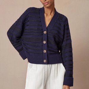 Me+EM Raised Stripe Cotton Cardigan